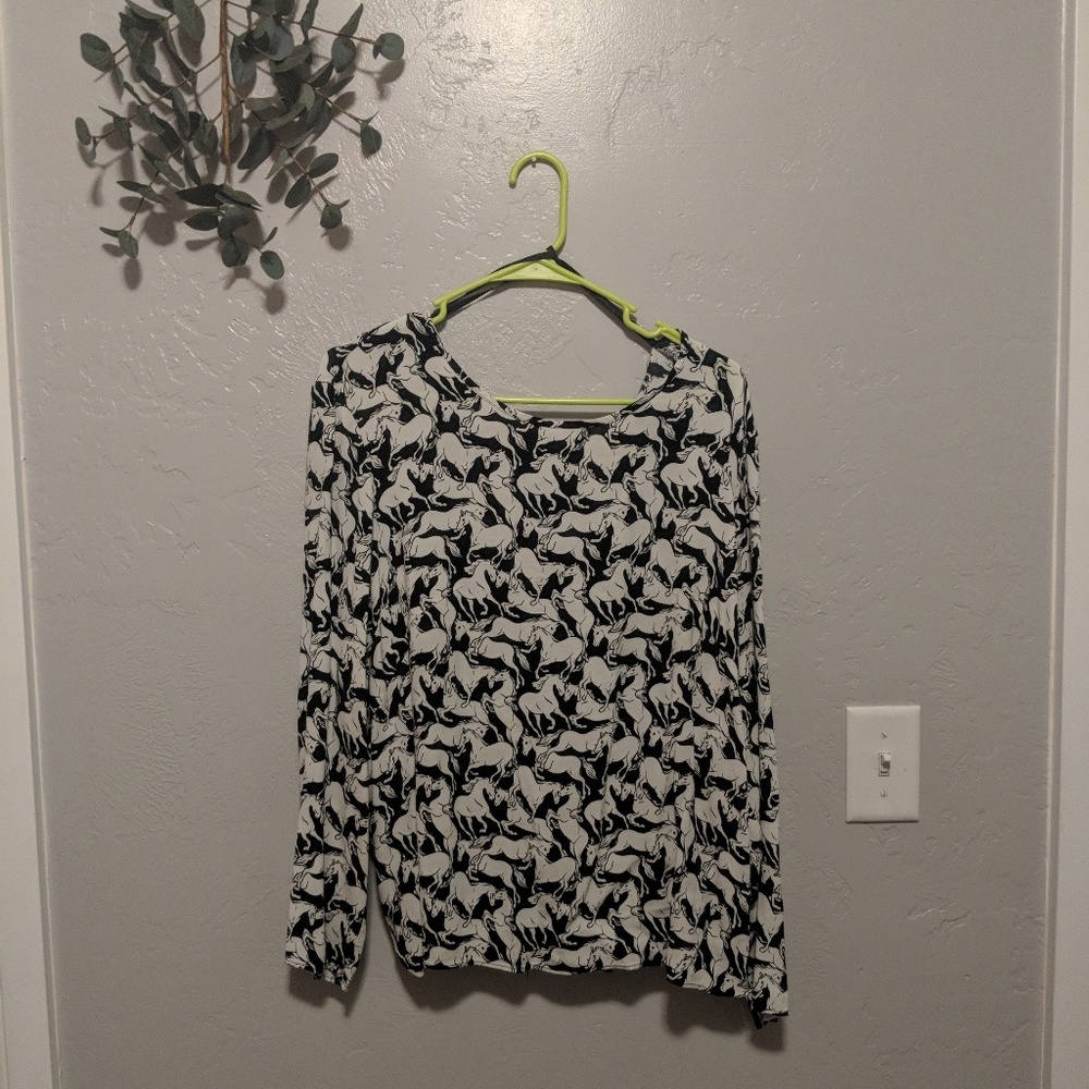 H&M Plus size horse print long sleeve blouse